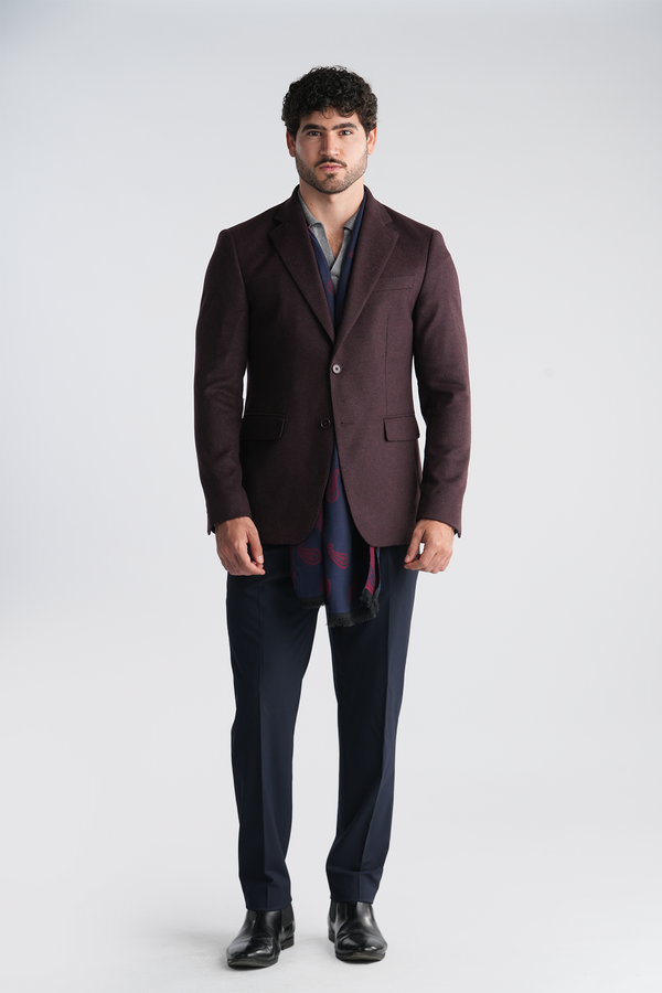SINGLE BREASTED BLAZER - NOTCH LAPEL - BURGUNDY