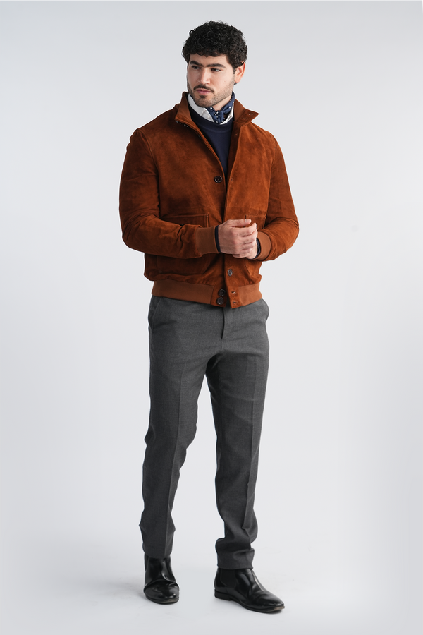 Suede Leather Jacket - Brown