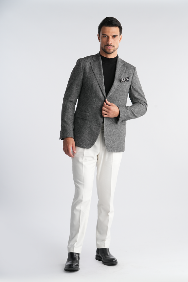 SINGLE BREASTED BLAZER - NOTCH LAPEL - GREY