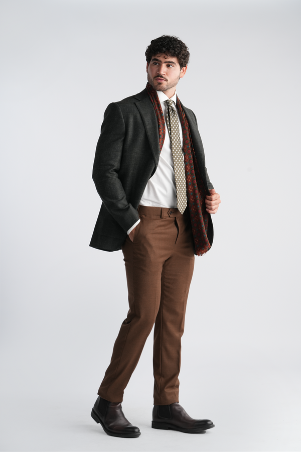 SINGLE BREASTED CHECKERED BLAZER - NOTCH LAPEL - OLIVE GREEN