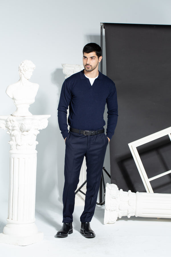 POLO LONG SLEEVE SWEATER  - NAVY