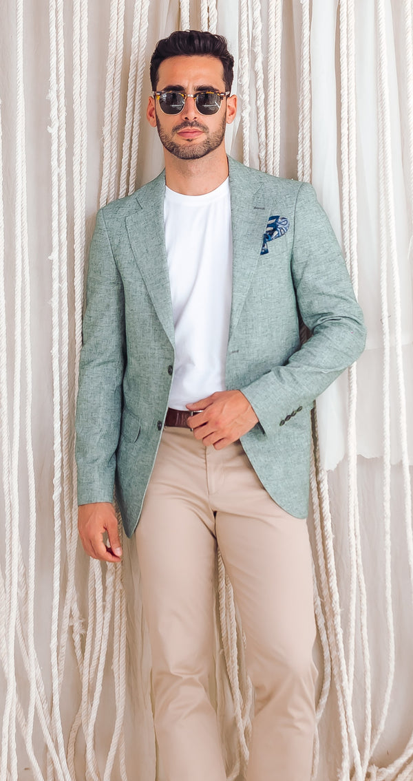 Single Breasted - Notch Lapel - Linen Blazer - Light Green