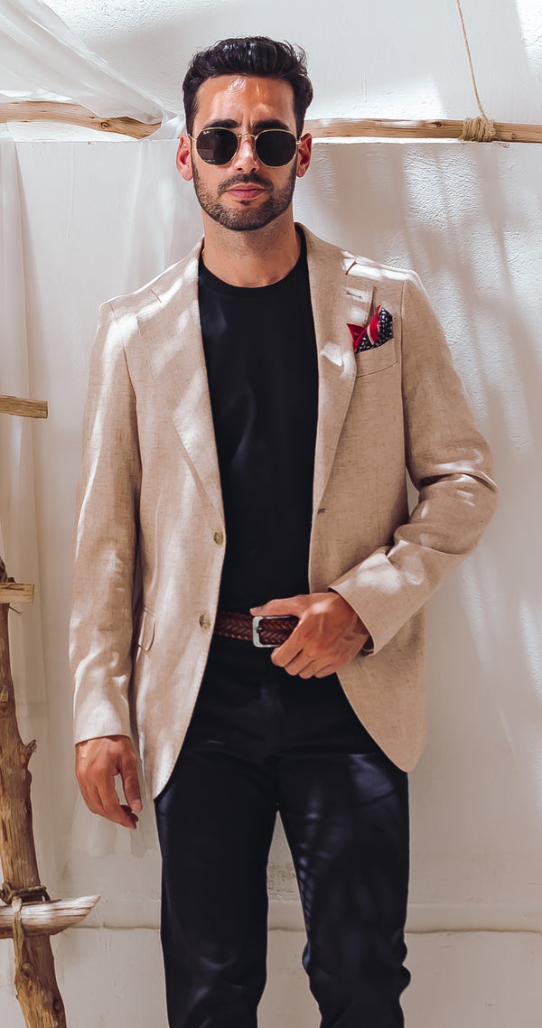 Single Breasted - Notch Lapel - Linen Blazer - Beige