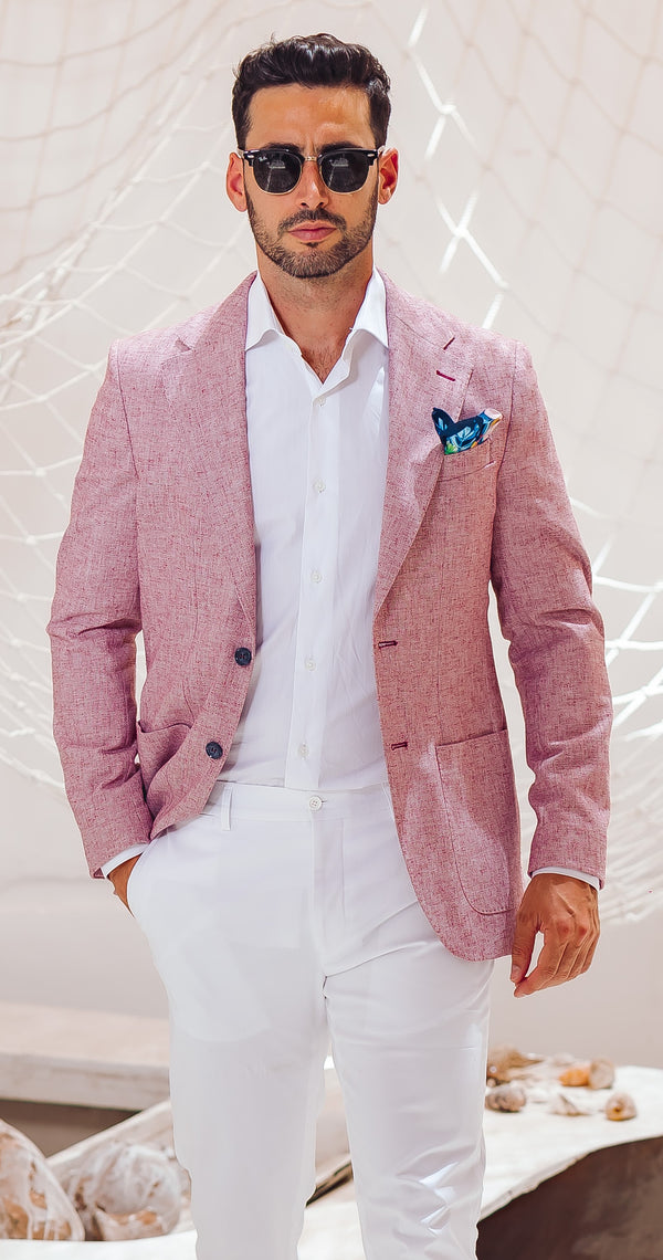 Single Breasted - Notch Lapel - Linen Blazer - Pink