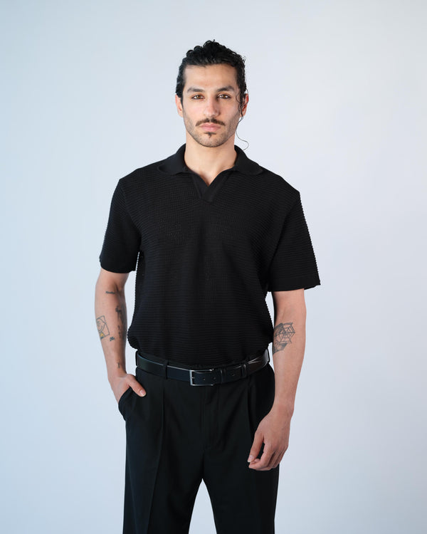 Knitted Polo T-shirt - Black