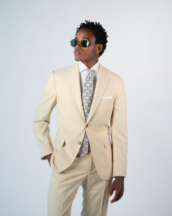 Single Breasted - Notch Lapel Suit - Beige