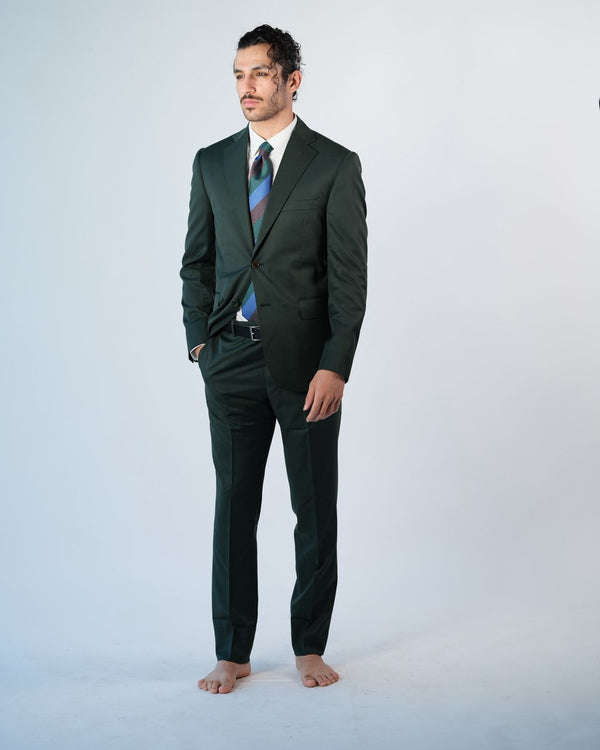 Single Breasted - Notch Lapel Suit - Olive Green